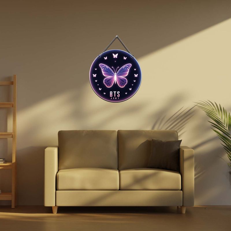 BTS Army Logo Butterfly Wall Hanging K-Pop Themed Room Decor for Bedroom & Kids Room Birthday Gift for BTS Fans Wall Art Decor